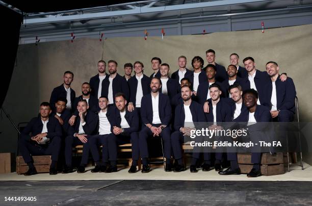 The England Squad pose for a photograph at St George's Park on November 14, 2022 in Burton upon Trent, England.