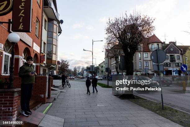 Street view of Goldap town which is about 2km from the Polish border with Russian exclave Kaliningrad on November 14, 2022 in Goldap, Poland. The...