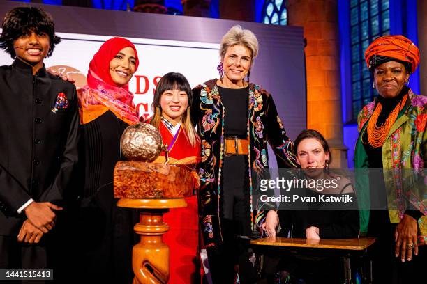 Tawakkol Karman, Rena Kawasaki and Princess Laurentien of The Netherlands attend the award ceremony of the International Children's Peace Prize in...