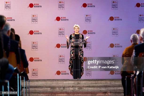 Princess Laurentien of The Netherlands attends the award ceremony of the International Children's Peace Prize in the Grote Kerk on November 14, 2022...