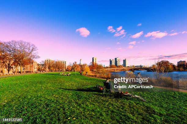 autumn afternoon along the charles river - cambridge massachusetts - cambridge street stock pictures, royalty-free photos & images