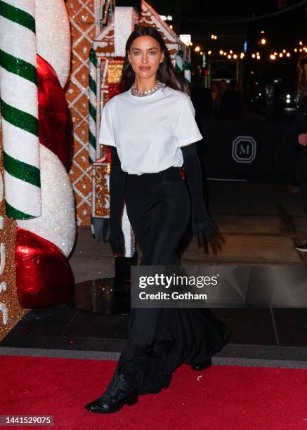 Irina Shay arrives at a Swarovski Holiday event at the Mark Hotel on November 14, 2022 in New York City.