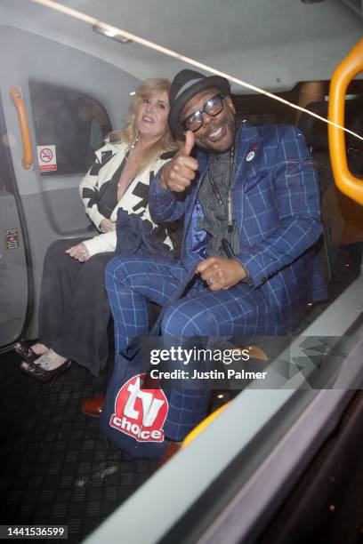 Siobhan Finneran and Don Gilet seen leaving The TV Choice Awards at The Hilton in London on November 14, 2022 in London, England.