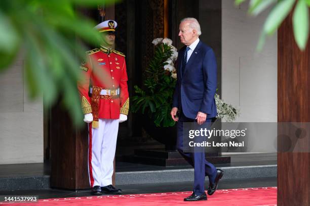 President Joe Biden of the United States arrives at the formal welcome ceremony to mark the beginning of the G20 Summit on November 15, 2022 in Nusa...