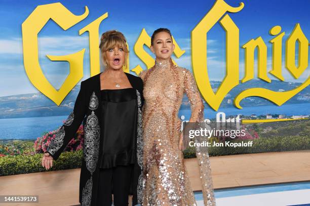 Goldie Hawn and Kate Hudson attend the premiere of "Glass Onion: A Knives Out Mystery" at Academy Museum of Motion Pictures on November 14, 2022 in...