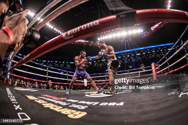 January 20: Errol Spence Jr defeats Lamont Peterson by RTD in the 10th round in their Championship Welterweight fight at the Barclay Center in...