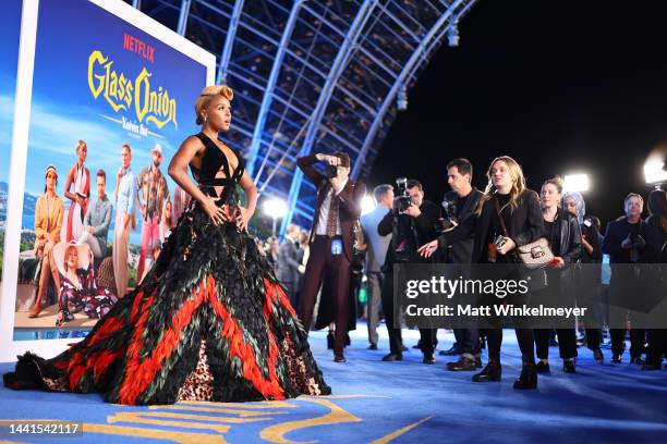 Janelle Monáe attends the premiere of "Glass Onion: A Knives Out Mystery" at Academy Museum of Motion Pictures on November 14, 2022 in Los Angeles,...