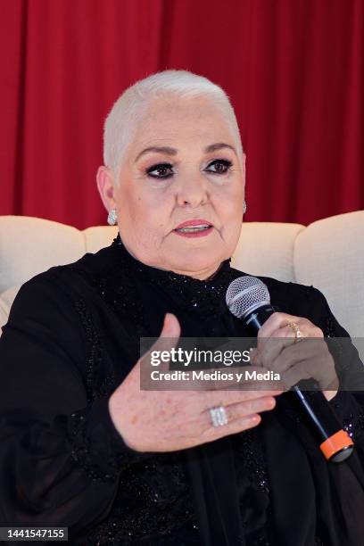 Mexican singer Lupita D´Alessio speaks during the press conference at Four Seasons Hotel Mexico City on November 14, 2022 in Mexico City, Mexico.