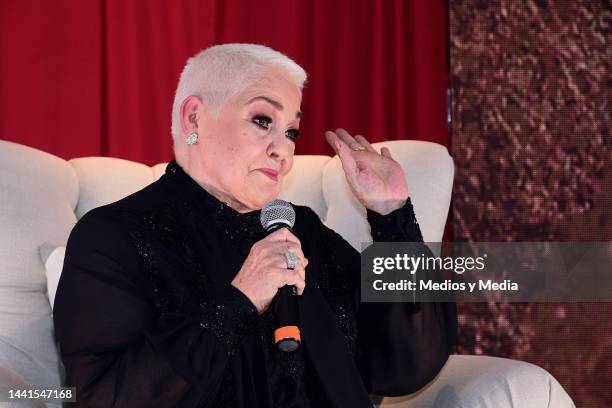 Mexican singer Lupita D´Alessio speaks during the press conference at Four Seasons Hotel Mexico City on November 14, 2022 in Mexico City, Mexico.