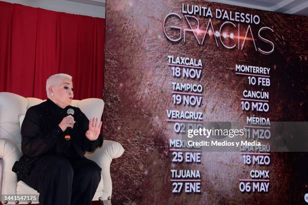 Mexican singer Lupita D´Alessio speaks during the press conference at Four Seasons Hotel Mexico City on November 14, 2022 in Mexico City, Mexico.