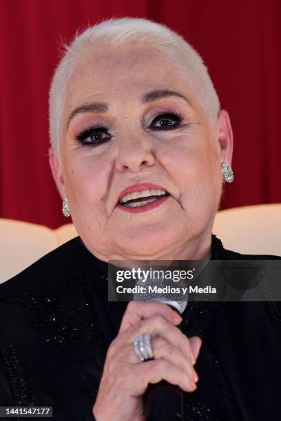 Mexican singer Lupita D´Alessio speaks during the press conference at Four Seasons Hotel Mexico City on November 14, 2022 in Mexico City, Mexico.