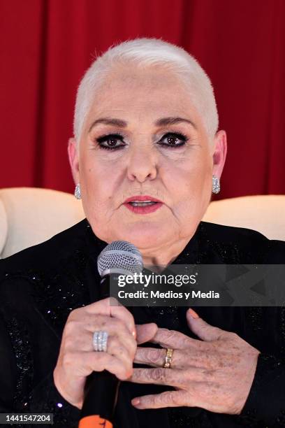 Mexican singer Lupita D´Alessio speaks during the press conference at Four Seasons Hotel Mexico City on November 14, 2022 in Mexico City, Mexico.