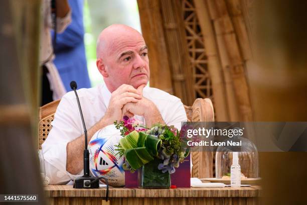 President Gianni Infantino waits ahead of a working lunch at the G20 Summit on November 15, 2022 in Nusa Dua, Indonesia. The new British Prime...