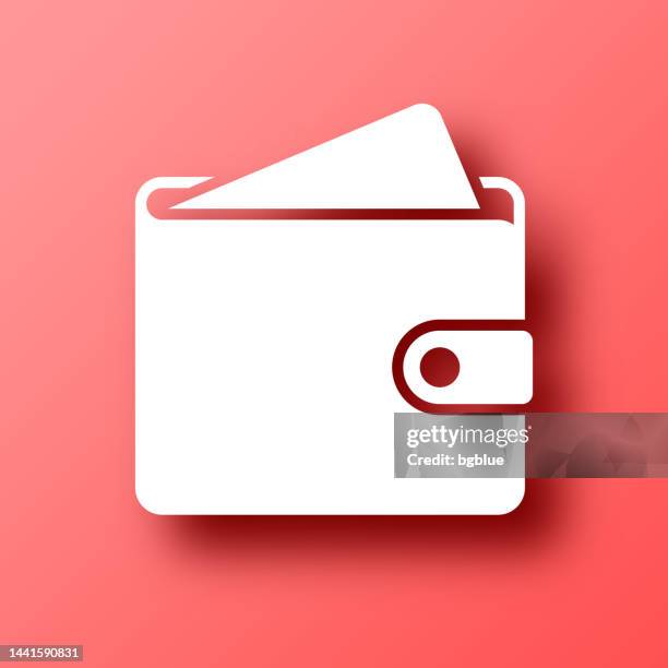 wallet. icon on red background with shadow - pocket stock illustrations