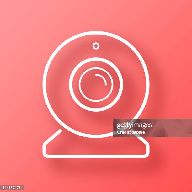 webcam. icon on red background with shadow - microphone 3d stock illustrations