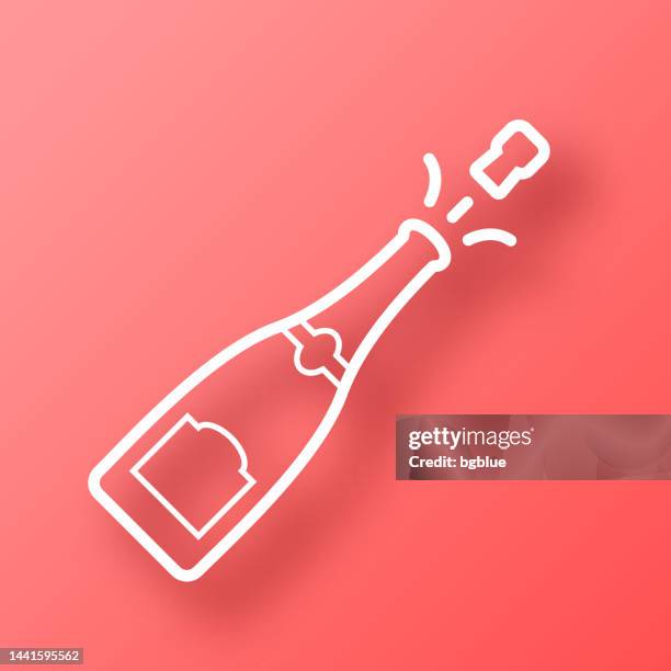 champagne explosion. icon on red background with shadow - wine splashing stock illustrations