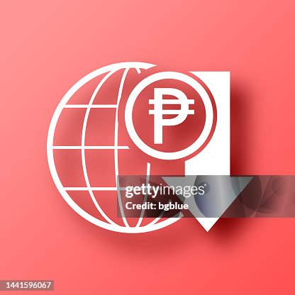 Peso rate decrease. Icon on Red background with shadow Peso rate decrease. Icon on Red background with shadow