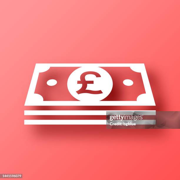 pound banknotes. icon on red background with shadow - pound note stock illustrations