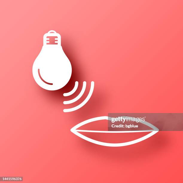 smart light bulb with voice control. icon on red background with shadow - speech recognition stock illustrations