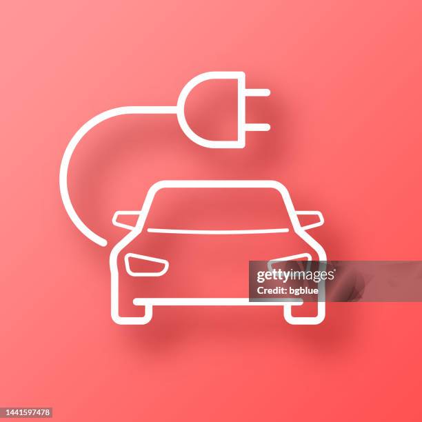 electric car with plug. icon on red background with shadow - red electrical wire stock illustrations