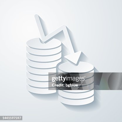 Money decrease. Icon with paper cut effect on blank background Money decrease. Icon with paper cut effect on blank background