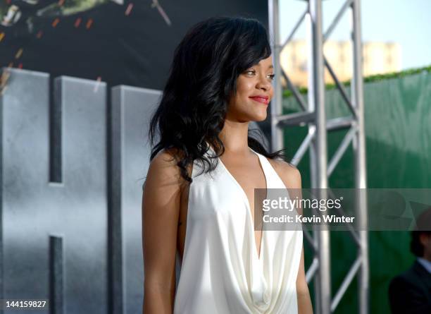 Actress/singer Rihanna arrives at the premiere of Universal Pictures' "Battleship" at Nokia Theatre L.A. Live on May 10, 2012 in Los Angeles,...