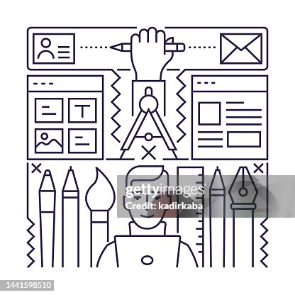 Creative Process object and elements. Line icons illustration collection. Icon set or banner template. Creative Process object and elements. Line icons illustration collection. Icon set or banner template.