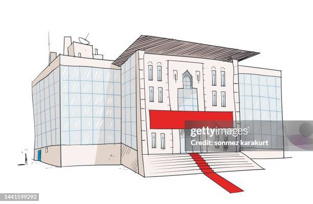 public building - large scale construction stock illustrations