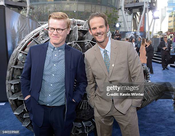 Actor Jesse Plemons and director/producer Peter Berg arrive at the premiere of Universal Pictures' "Battleship" at Nokia Theatre L.A. Live on May 10,...