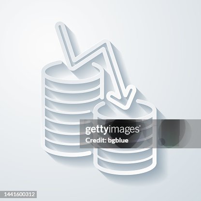 Money decrease. Icon with paper cut effect on blank background Money decrease. Icon with paper cut effect on blank background