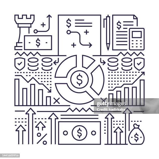 finance object and elements. line icons illustration collection. icon set or banner template. - interest rates background stock illustrations