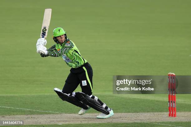 Amy Jones of the Thunder bats during the Women's Big Bash League match between the Sydney Thunder and the Melbourne Renegades at Manuka Oval, on...