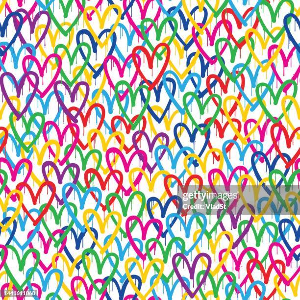 hearts graffiti spray paint valentine's seamless pattern love background - seamless heart wallpaper background stock illustrations
