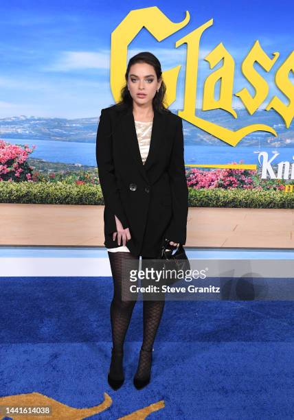 Odeya Rusharrives at the Premiere Of "Glass Onion: A Knives Out Mystery" at Academy Museum of Motion Pictures on November 14, 2022 in Los Angeles,...