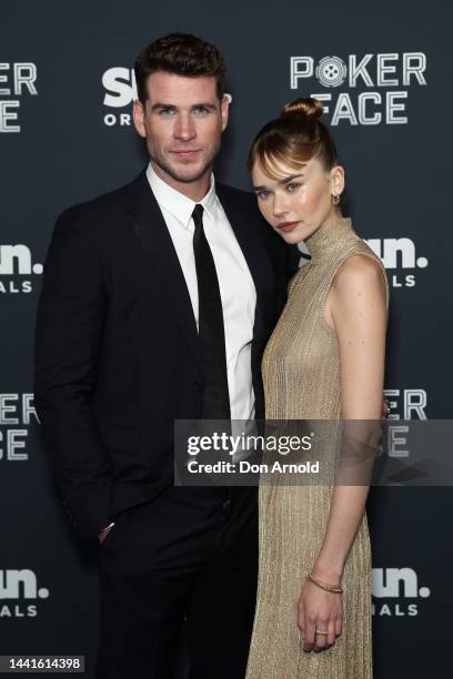 Liam Hemsworth and Gabriella Brooks attend the Australian Premiere of Poker Face at Hoyts Entertainment Quarter on November 15, 2022 in Sydney,...