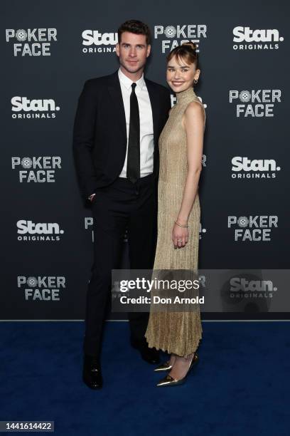 Liam Hemsworth and Gabriella Brooks attend the Australian Premiere of Poker Face at Hoyts Entertainment Quarter on November 15, 2022 in Sydney,...