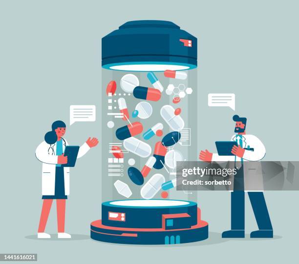 stockillustraties, clipart, cartoons en iconen met analyzing - pill - choosing experiment