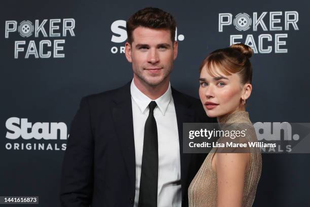 Liam Hemsworth and Gabriella Brooks attends the Australian Premiere of Poker Face at Hoyts Entertainment Quarter on November 15, 2022 in Sydney,...