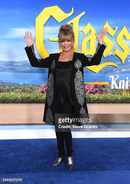 Goldie Hawn arrives at the Premiere Of "Glass Onion: A Knives Out Mystery" at Academy Museum of Motion Pictures on November 14, 2022 in Los Angeles,...