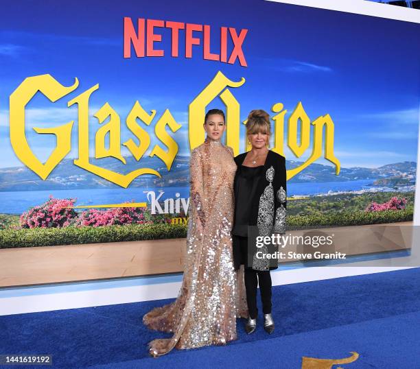 Goldie Hawn and Kate Hudson arrives at the Premiere Of "Glass Onion: A Knives Out Mystery" at Academy Museum of Motion Pictures on November 14, 2022...