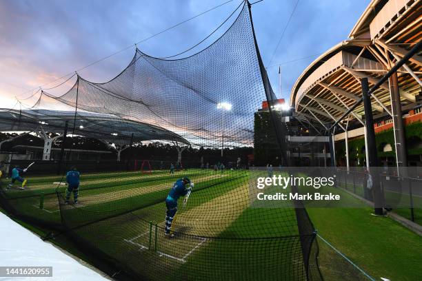 General view of net trainig during an Australian One Day International training session at Adelaide Oval on November 15, 2022 in Adelaide, Australia.