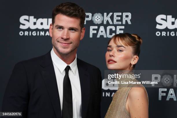 Liam Hemsworth and Gabriella Brooks attends the Australian Premiere of Poker Face at Hoyts Entertainment Quarter on November 15, 2022 in Sydney,...