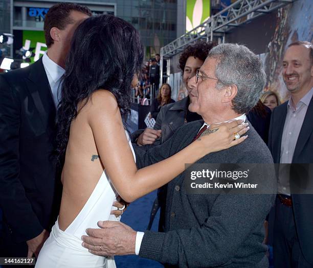 Actress Rihanna and Universal Studios president and COO Ron Meyer arrive at the premiere of Universal Pictures' "Battleship" at Nokia Theatre L.A....