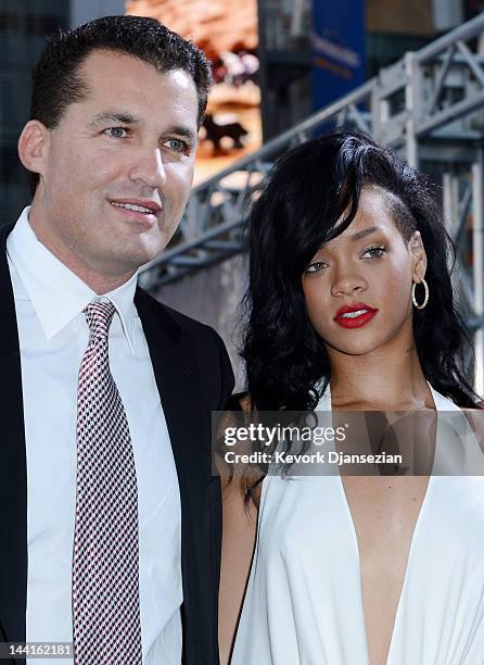 Producer Scott Stuber and actress Rihanna attend the Los Angeles premiere of "Battleship" at Nokia Theatre L.A. Live on May 10, 2012 in Los Angeles,...