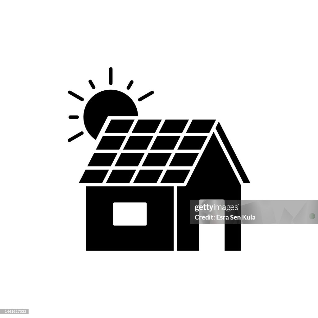 Solar Roof Solid Flat Icon. The Icon is suitable for web pages, mobile apps, UI, UX, and GUI design.