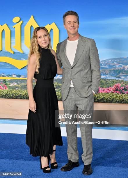 Shauna Robertson and Edward Norton attend the Premiere of "Glass Onion: A Knives Out Mystery" at Academy Museum of Motion Pictures on November 14,...