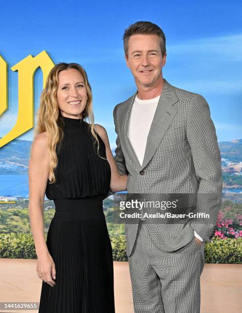 Shauna Robertson and Edward Norton attend the Premiere of "Glass Onion: A Knives Out Mystery" at Academy Museum of Motion Pictures on November 14,...