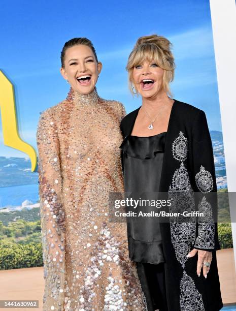 Kate Hudson and Goldie Hawn attend the Premiere of "Glass Onion: A Knives Out Mystery" at Academy Museum of Motion Pictures on November 14, 2022 in...