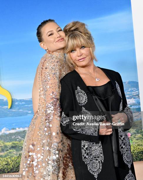 Kate Hudson and Goldie Hawn attend the Premiere of "Glass Onion: A Knives Out Mystery" at Academy Museum of Motion Pictures on November 14, 2022 in...