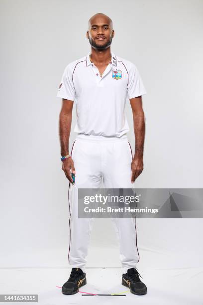 Kraigg Brathwaite poses during the West Indies Test Cricket team headshots session at Phillip Oval on November 15, 2022 in Canberra, Australia.